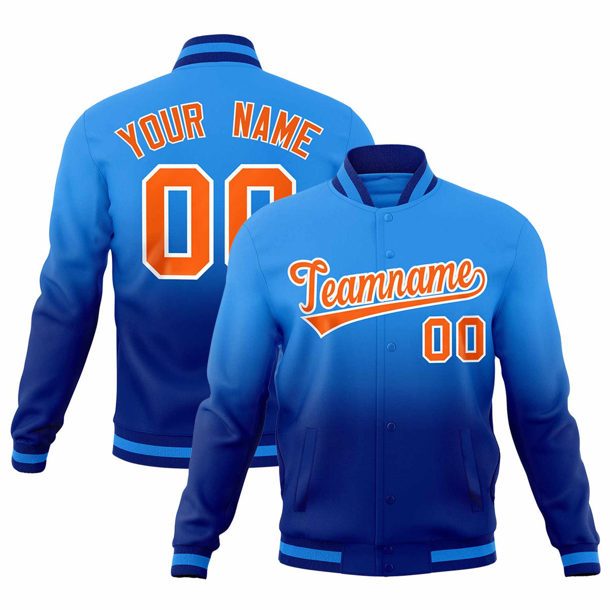 Custom Powder Blue Royal Full-Snap Varsity Personalization Gradient Fashion Letterman Jacket| KXKSHOP
