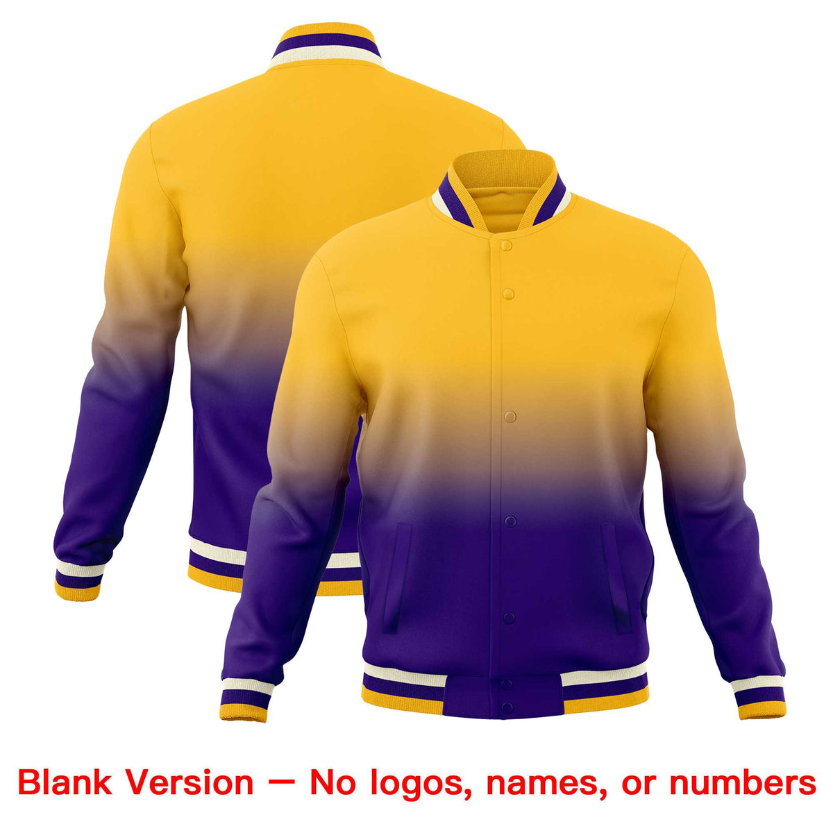 Custom Purple Gold Full-Snap Varsity Personalization Gradient Fashion Letterman Jacket| KXKSHOP