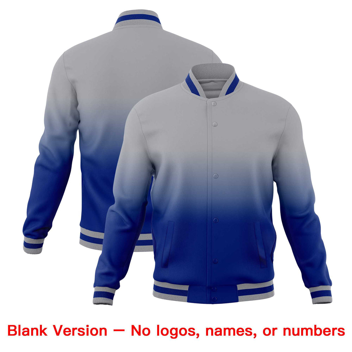 Custom Gray Royal Blue Full-Snap Varsity Personalization Gradient Fashion Letterman Jacket