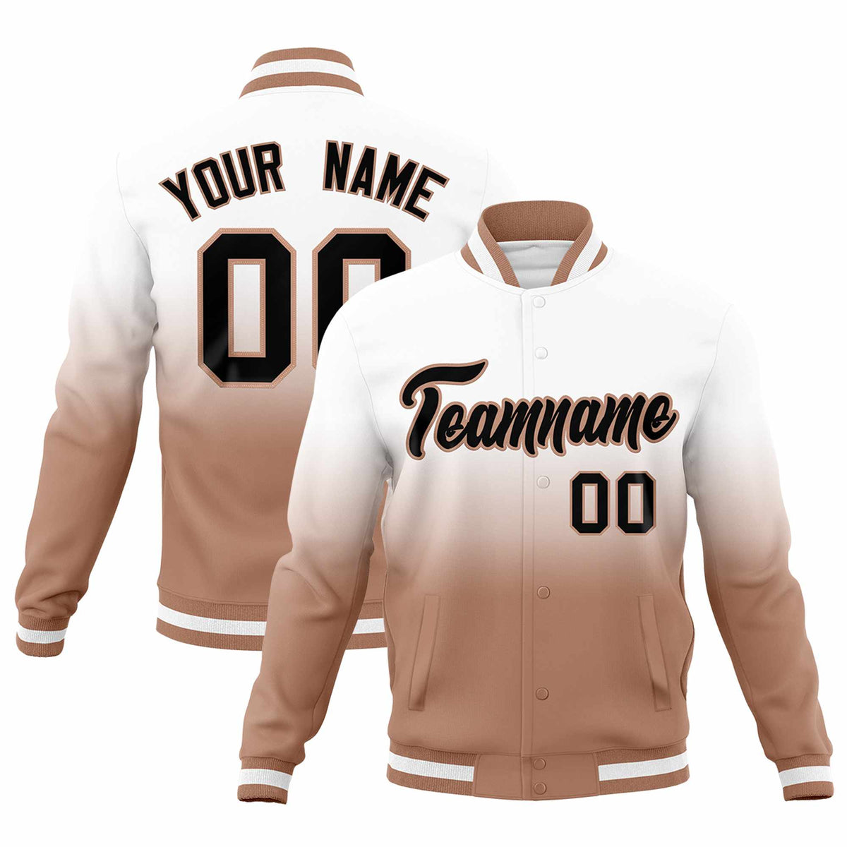 Custom White Light Brown Full-Snap Varsity Personalization Gradient Fashion Letterman Jacket