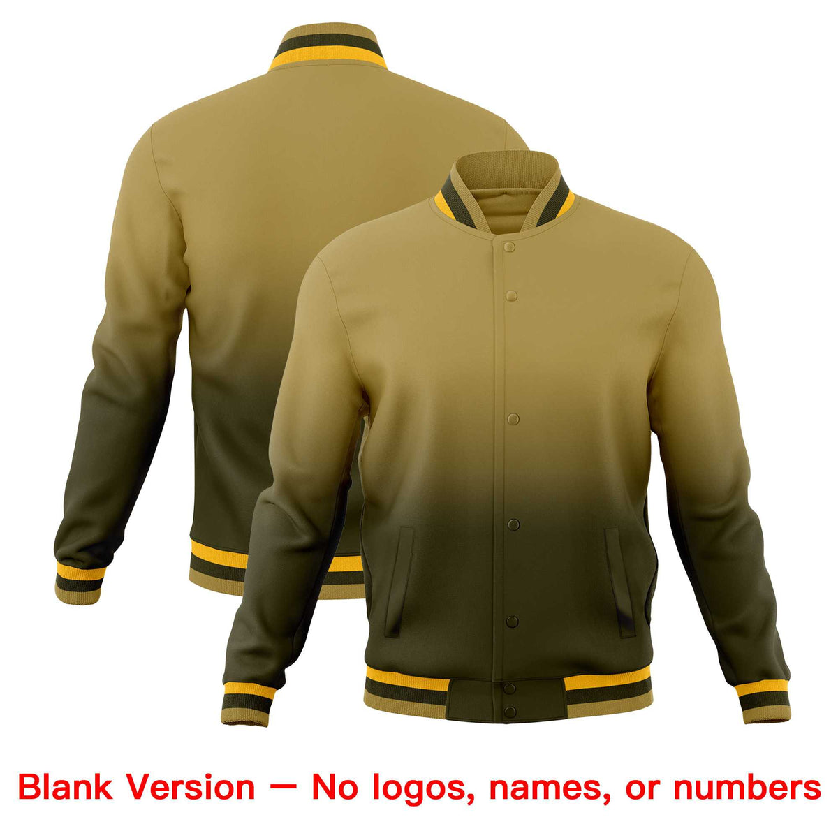 Custom Olive Desert Yellow Full-Snap Varsity Personalization Gradient Fashion Letterman Jacket