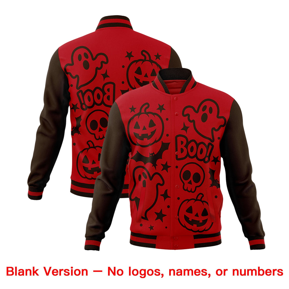 Custom Red Brown Gold Bats Pumpkins Ghost Patterns Halloween Letterman Jacket | Custom Letterman Jacket,Add Name and Numbern,Sublimation Printed &amp; Stitched,Perfect for Parties | KXKSHOP