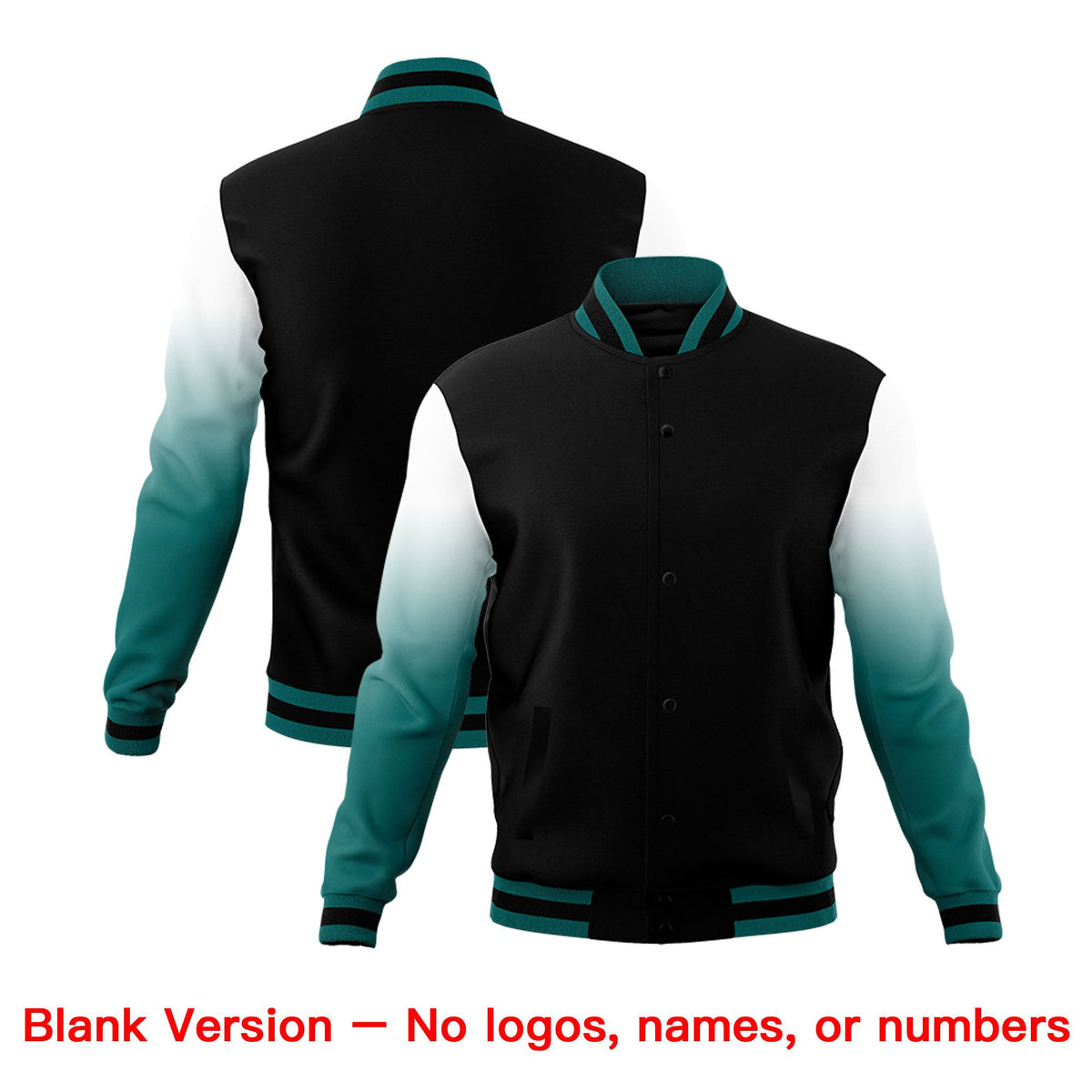 Custom Black Teal White Full-Snap Varsity Raglan Sleeves Gradient Letterman Jacket