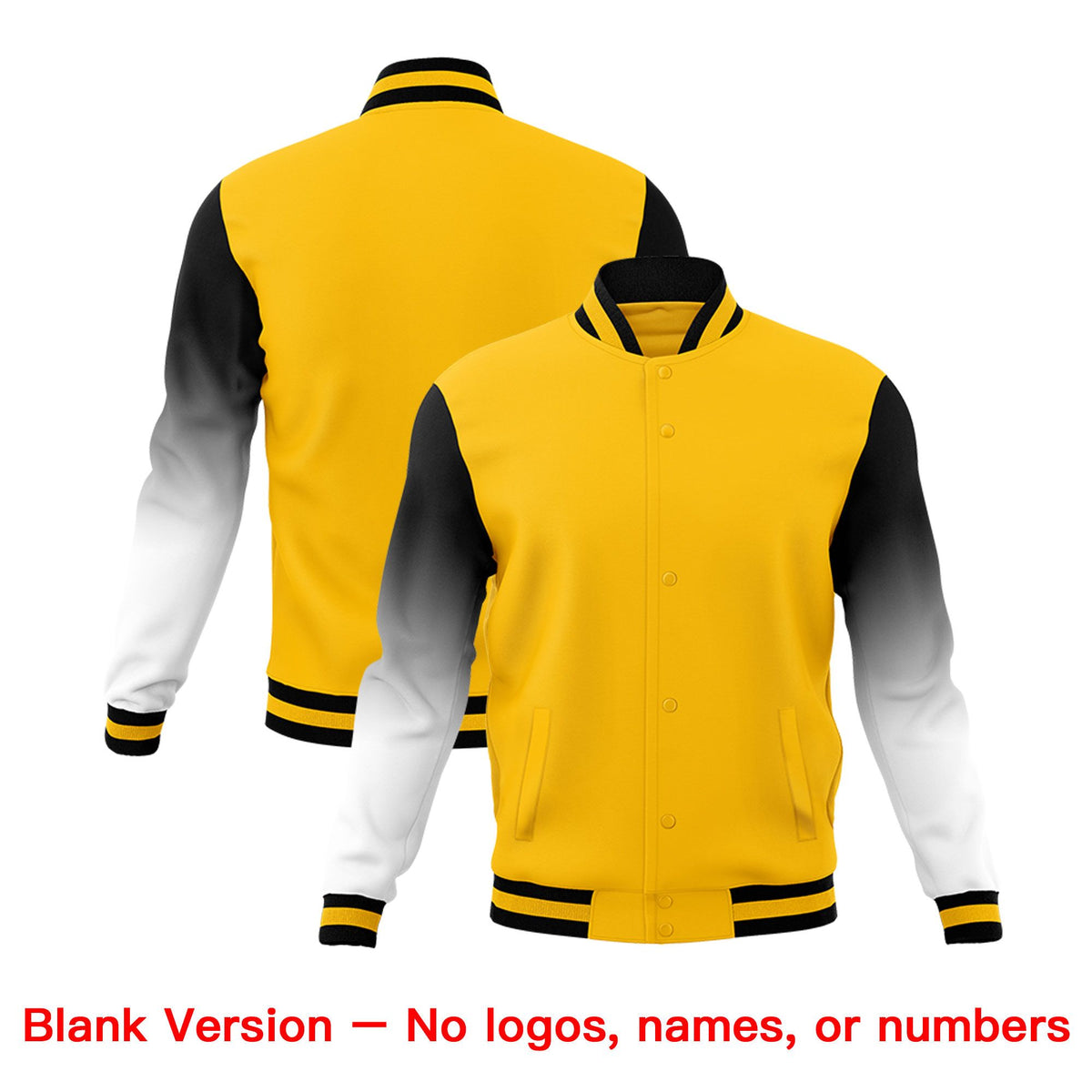 Custom Gold White Black Full-Snap Varsity Raglan Sleeves Gradient Letterman Jacket