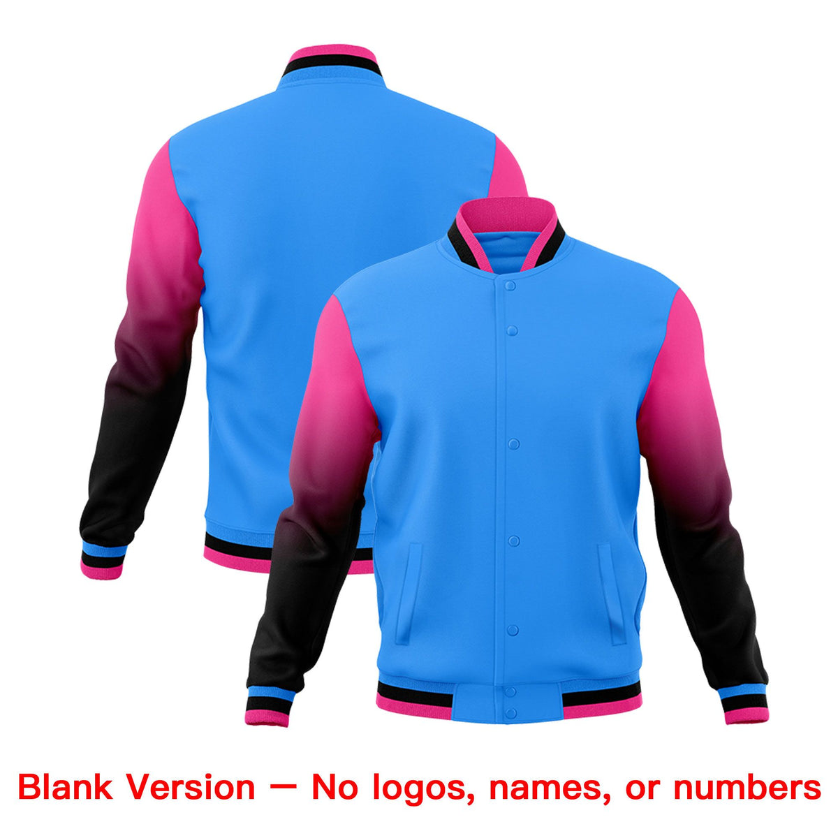 Custom Powder Blue Black White Full-Snap Varsity Raglan Sleeves Gradient Letterman Jacket