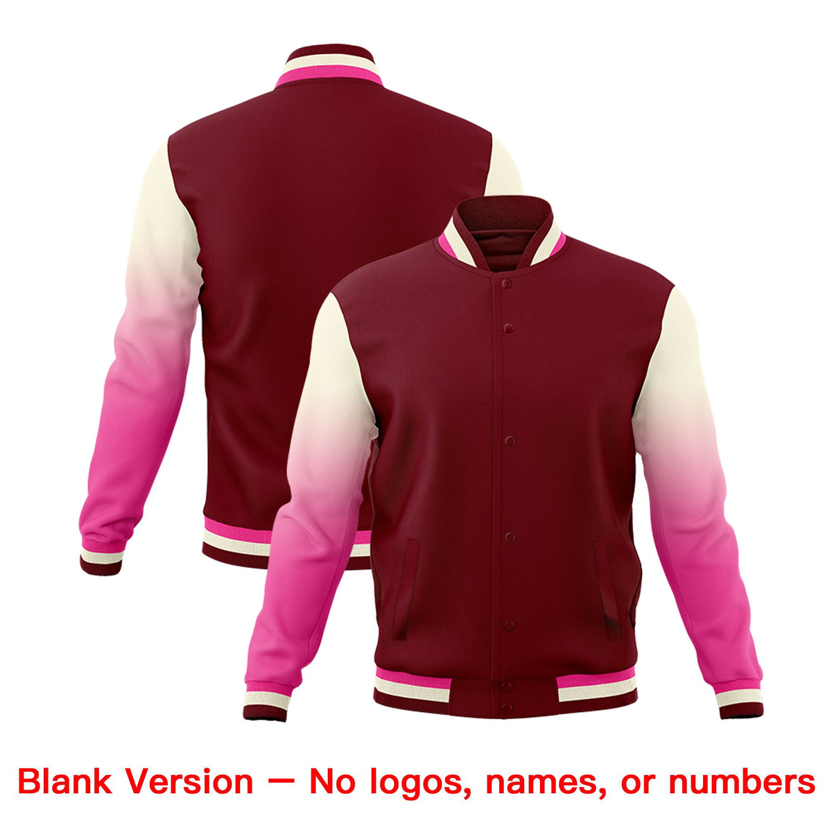 Custom Crimson Pink Cream Full-Snap Varsity Raglan Sleeves Gradient Letterman Jacket