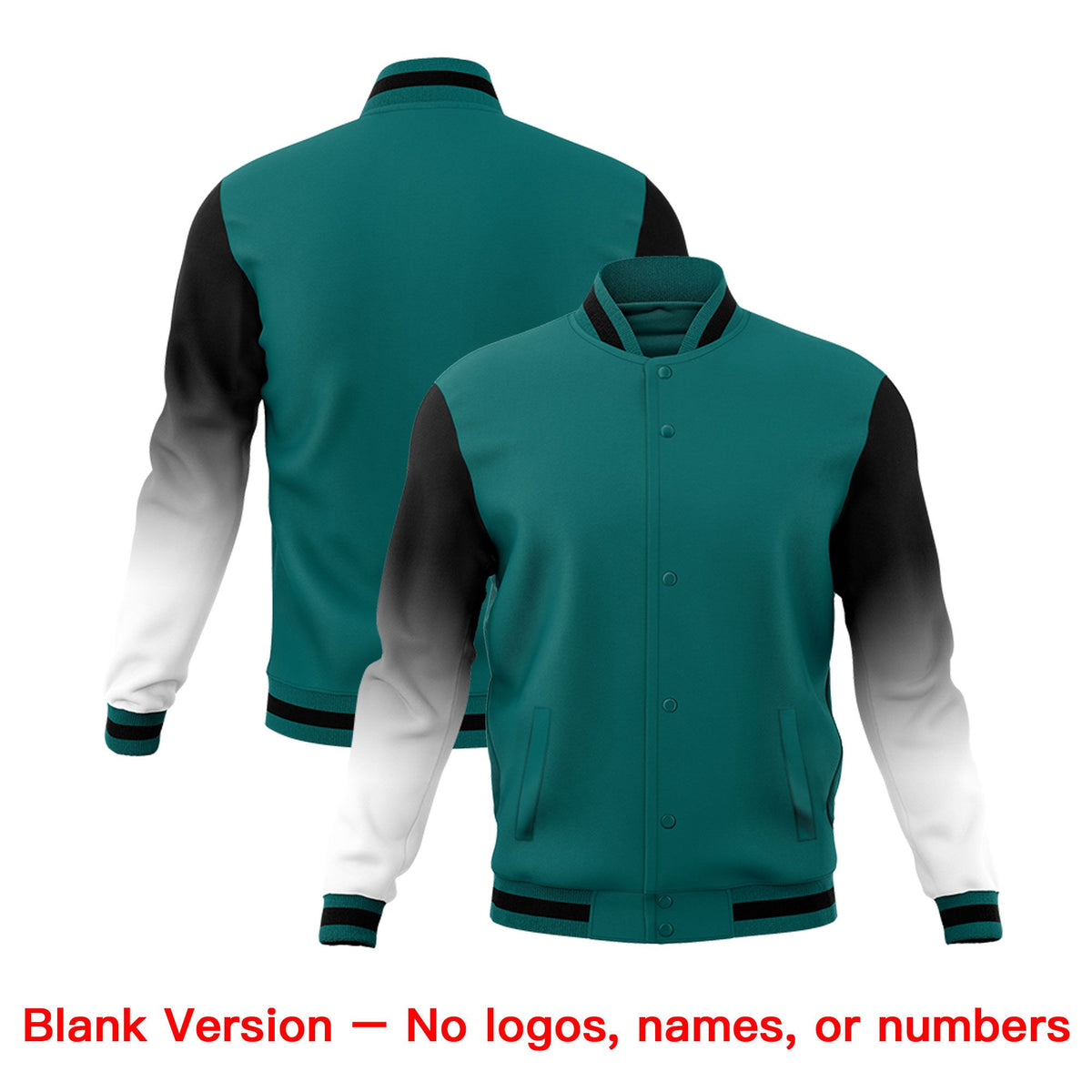 Custom Teal White Black Full-Snap Varsity Raglan Sleeves Gradient Letterman Jacket| KXKSHOP