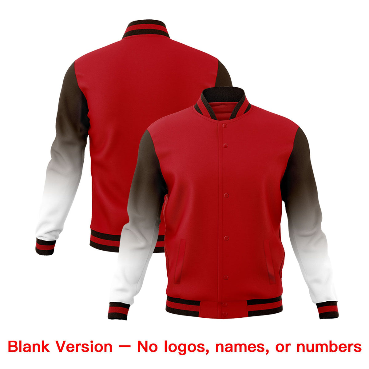 Custom Red White Brown Full-Snap Varsity Raglan Sleeves Gradient Letterman Jacket| KXKSHOP