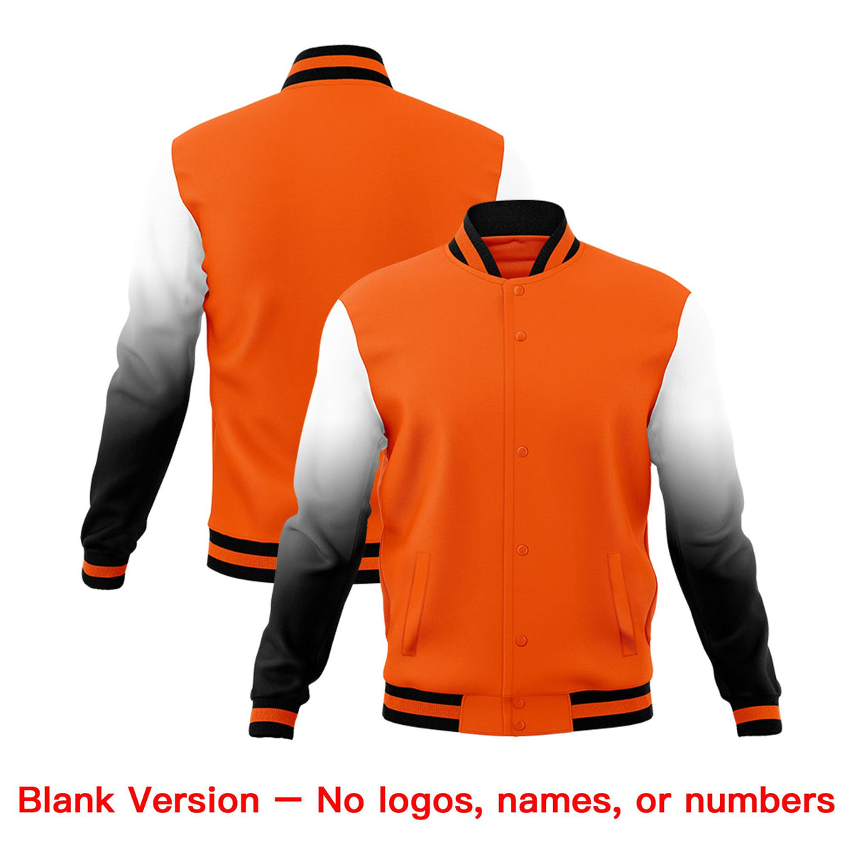 Custom Orange Black White Full-Snap Varsity Raglan Sleeves Gradient Letterman Jacket| KXKSHOP