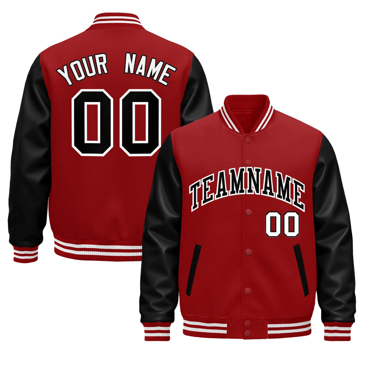Custom Cream Black Red Raglan Sleeves Varsity Full-Snap Leather Sleeves Letterman Jacket| KXKSHOP
