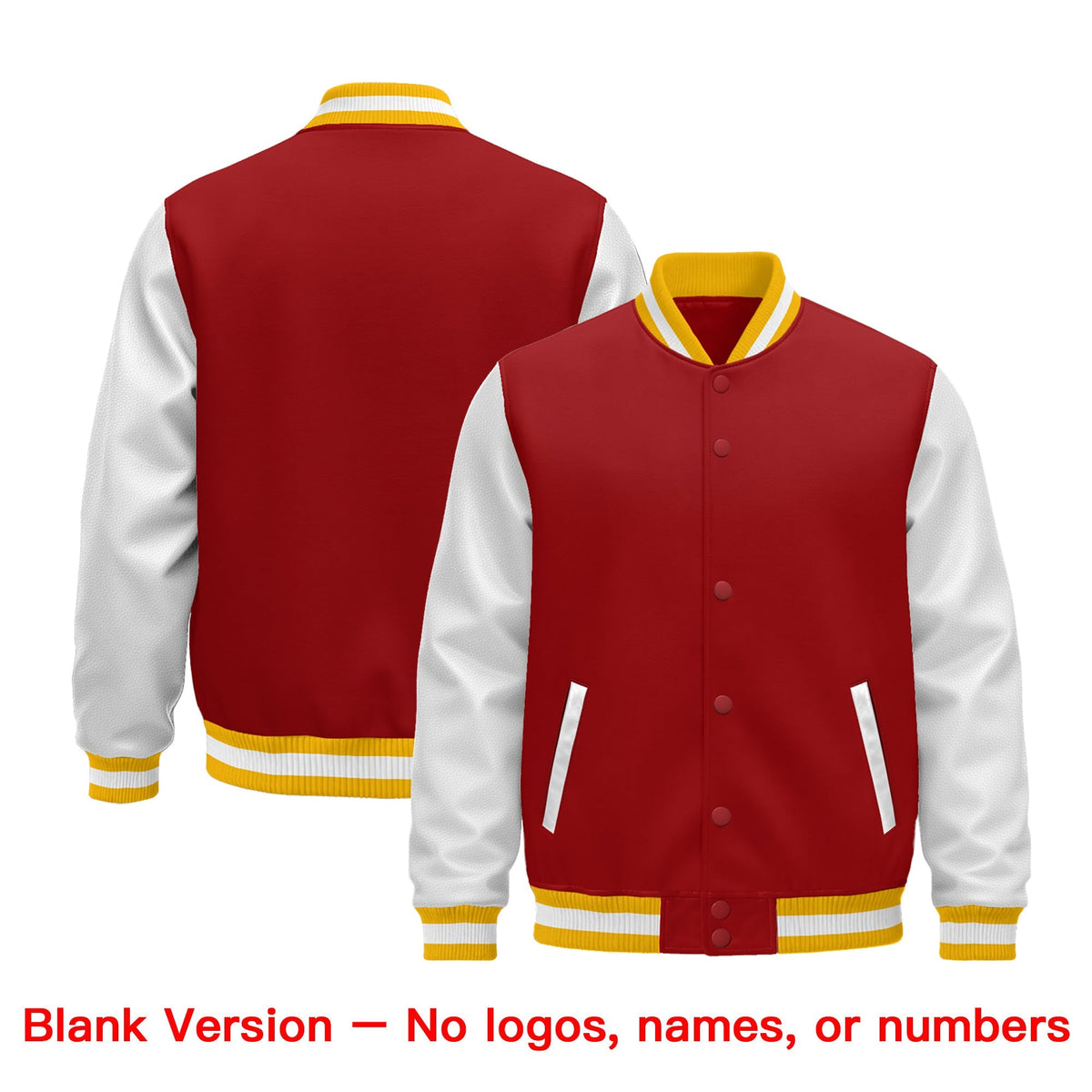 Custom Red White Gold Raglan Sleeves Varsity Full-Snap Leather Sleeves Letterman Jacket| KXKSHOP