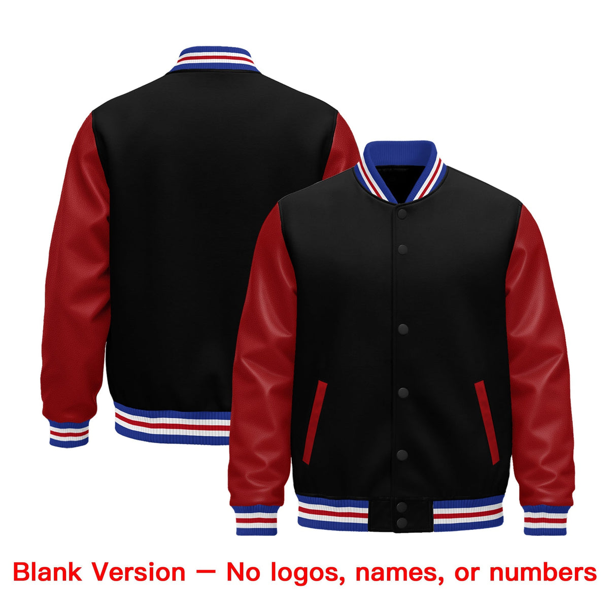 Custom Black Red Royal Blue White Raglan Sleeves Varsity Full-Snap Leather Sleeves Letterman Jacket| KXKSHOP