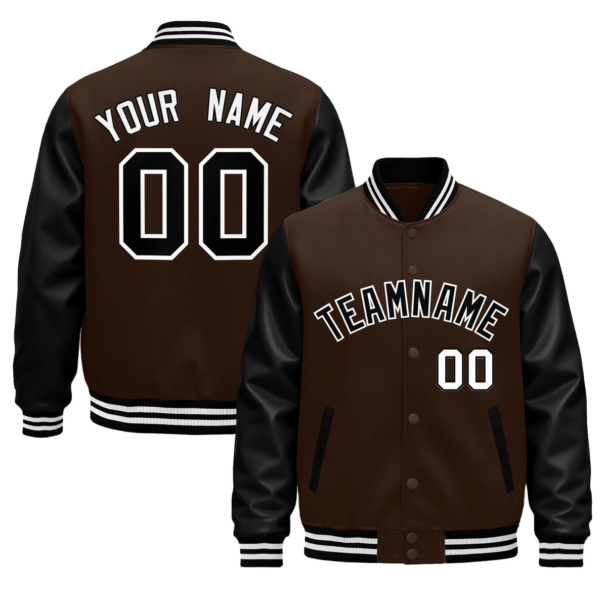 Custom Black Brown White Raglan Sleeves Varsity Full-Snap Leather Sleeves Letterman Jacket| KXKSHOP