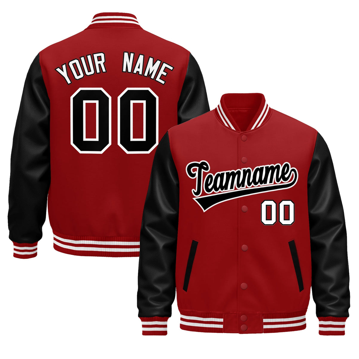 Custom Cream Black Red Raglan Sleeves Varsity Full-Snap Leather Sleeves Letterman Jacket| KXKSHOP