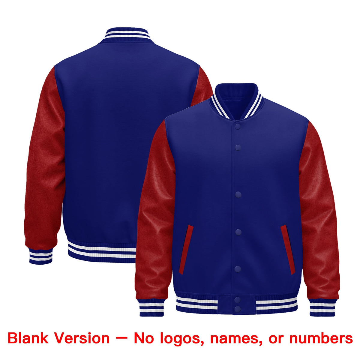 Custom Royal Blue Red White Raglan Sleeves Varsity Full-Snap Leather Sleeves Letterman Jacket| KXKSHOP