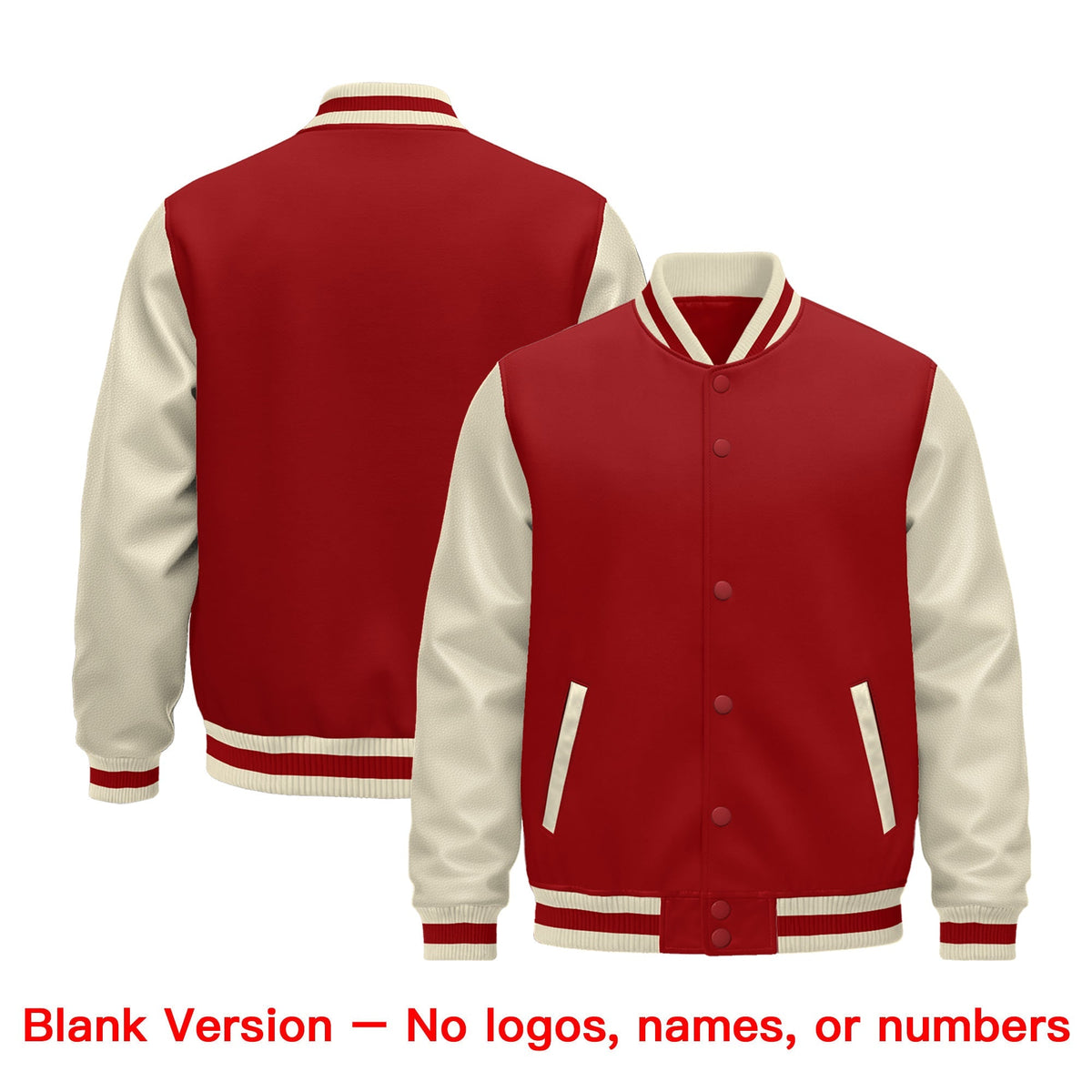 Custom Cream Cream Red Raglan Sleeves Varsity Full-Snap Leather Sleeves Letterman Jacket| KXKSHOP