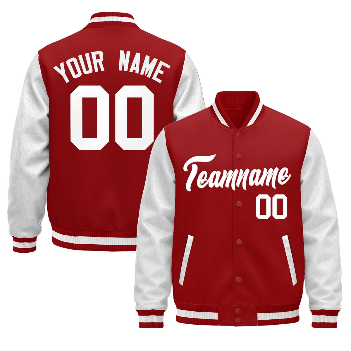 Custom Red White Raglan Sleeves Varsity Full-Snap Leather Sleeves Letterman Jacket| KXKSHOP
