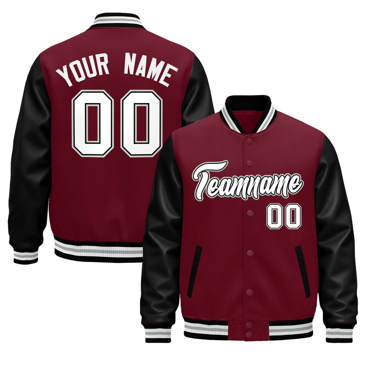 Custom Crimson Black White Gray Raglan Sleeves Varsity Full-Snap Leather Sleeves Letterman Jacket| KXKSHOP