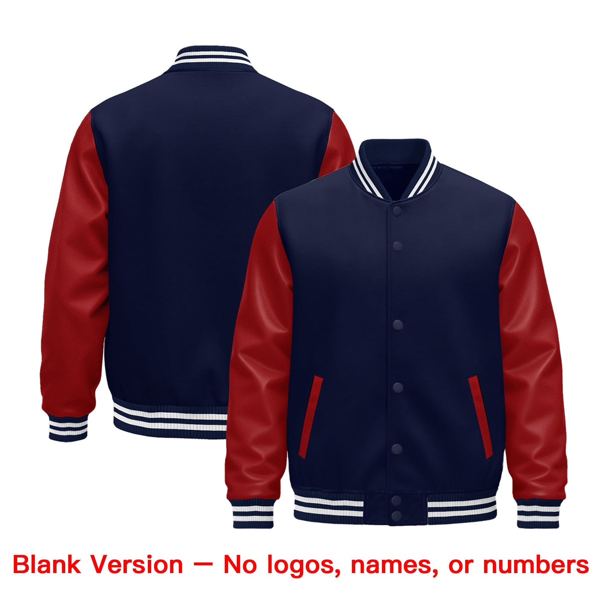 Custom Navy Red White Gold Raglan Sleeves Varsity Full-Snap Leather Sleeves Letterman Jacket| KXKSHOP
