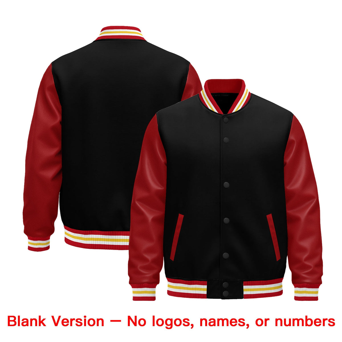 Custom Black Red White Gold Raglan Sleeves Varsity Full-Snap Leather Sleeves Letterman Jacket| KXKSHOP