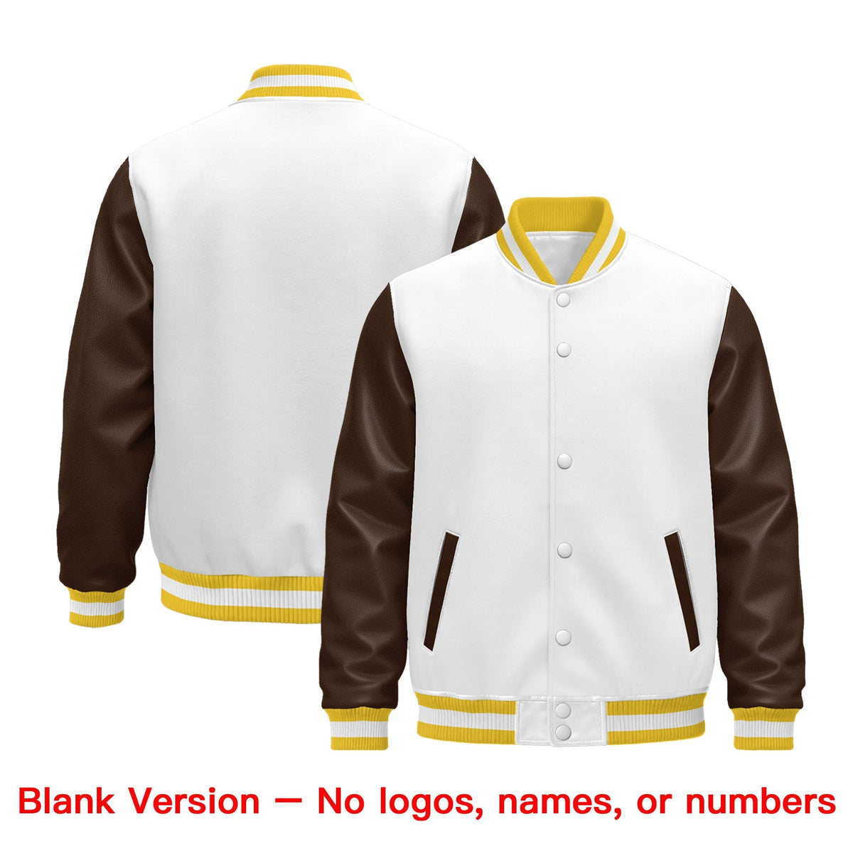 Custom White Brown Gold Raglan Sleeves Varsity Full-Snap Leather Sleeves Letterman Jacket| KXKSHOP