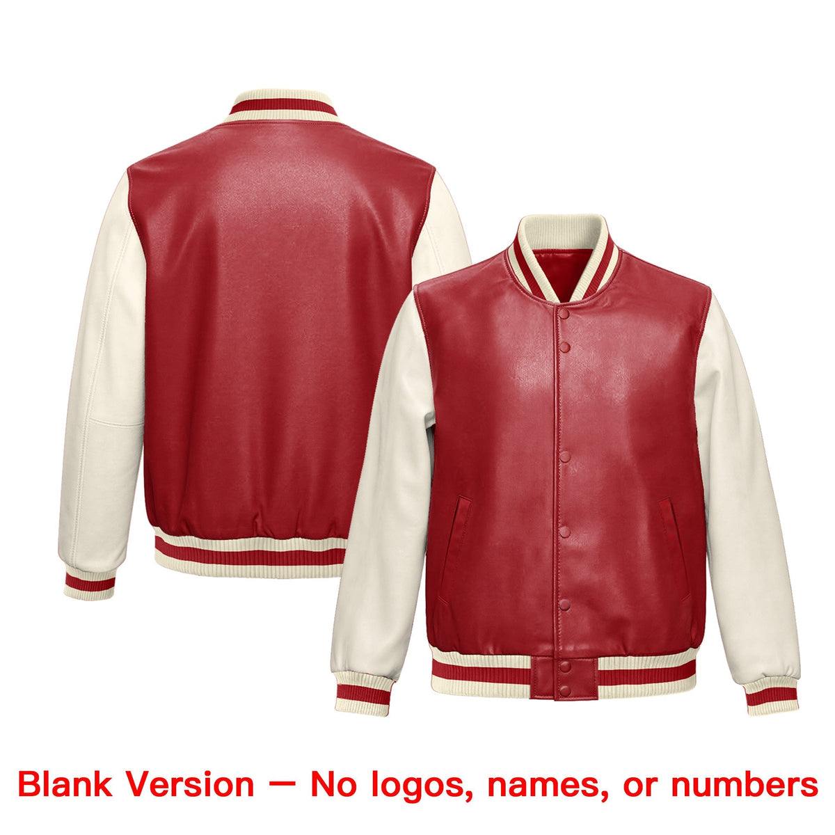 Custom Red Cream Raglan Sleeves Full-Snap Varsity Faux Leather Letterman Jacket