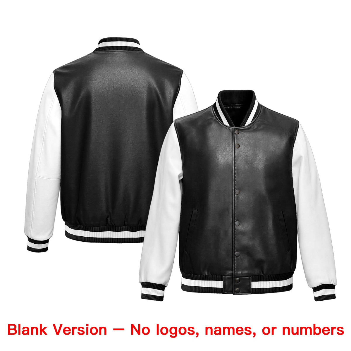 Custom Black White Raglan Sleeves Full-Snap Varsity Faux Leather Letterman Jacket
