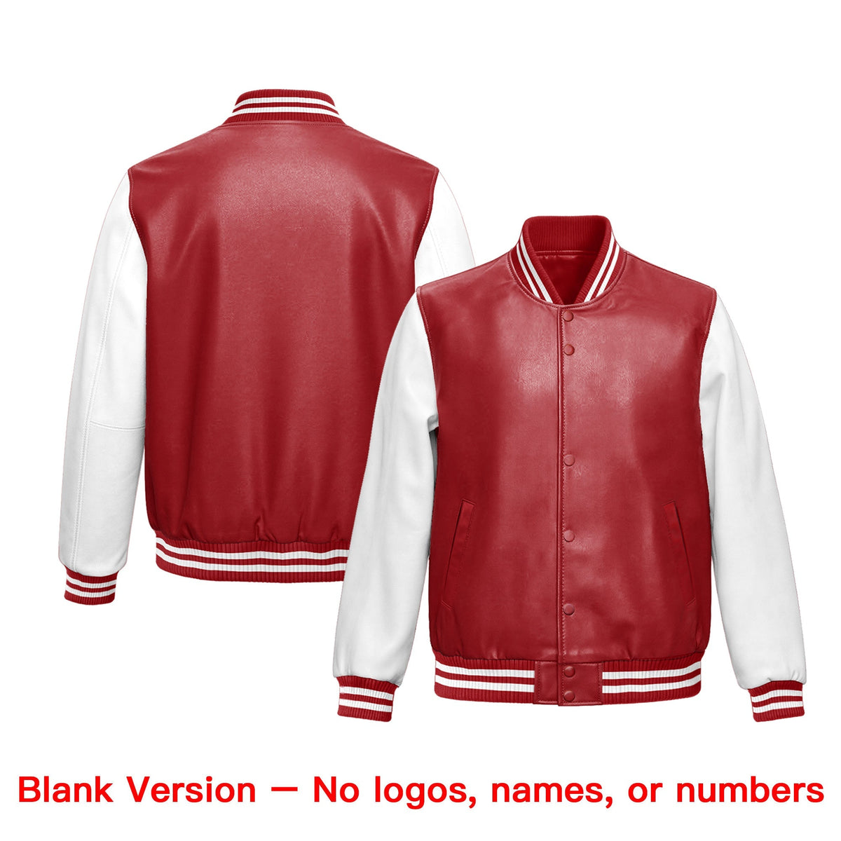 Custom Red White Raglan Sleeves Full-Snap Varsity Faux Leather Letterman Jacket