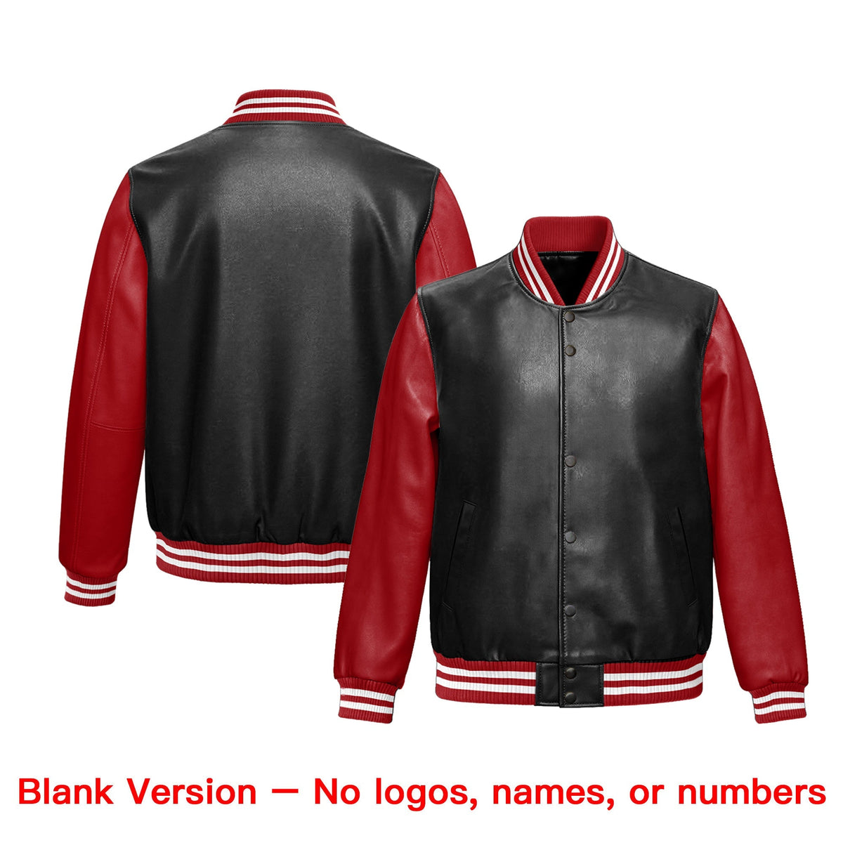 Custom Black Red Kelly Green Raglan Sleeves Full-Snap Varsity Faux Leather Letterman Jacket