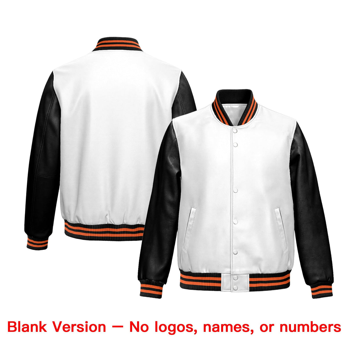 Custom White Black Raglan Sleeves Full-Snap Varsity Faux Leather Letterman Jacket