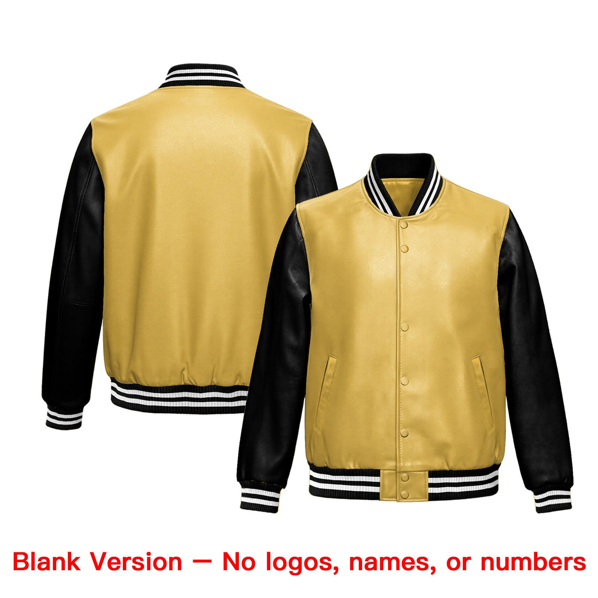 Custom Khaki Black Raglan Sleeves Full-Snap Varsity Faux Leather Letterman Jacket