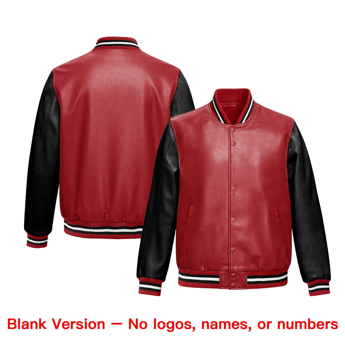 Custom Red Black Raglan Sleeves Full-Snap Varsity Faux Leather Letterman Jacket