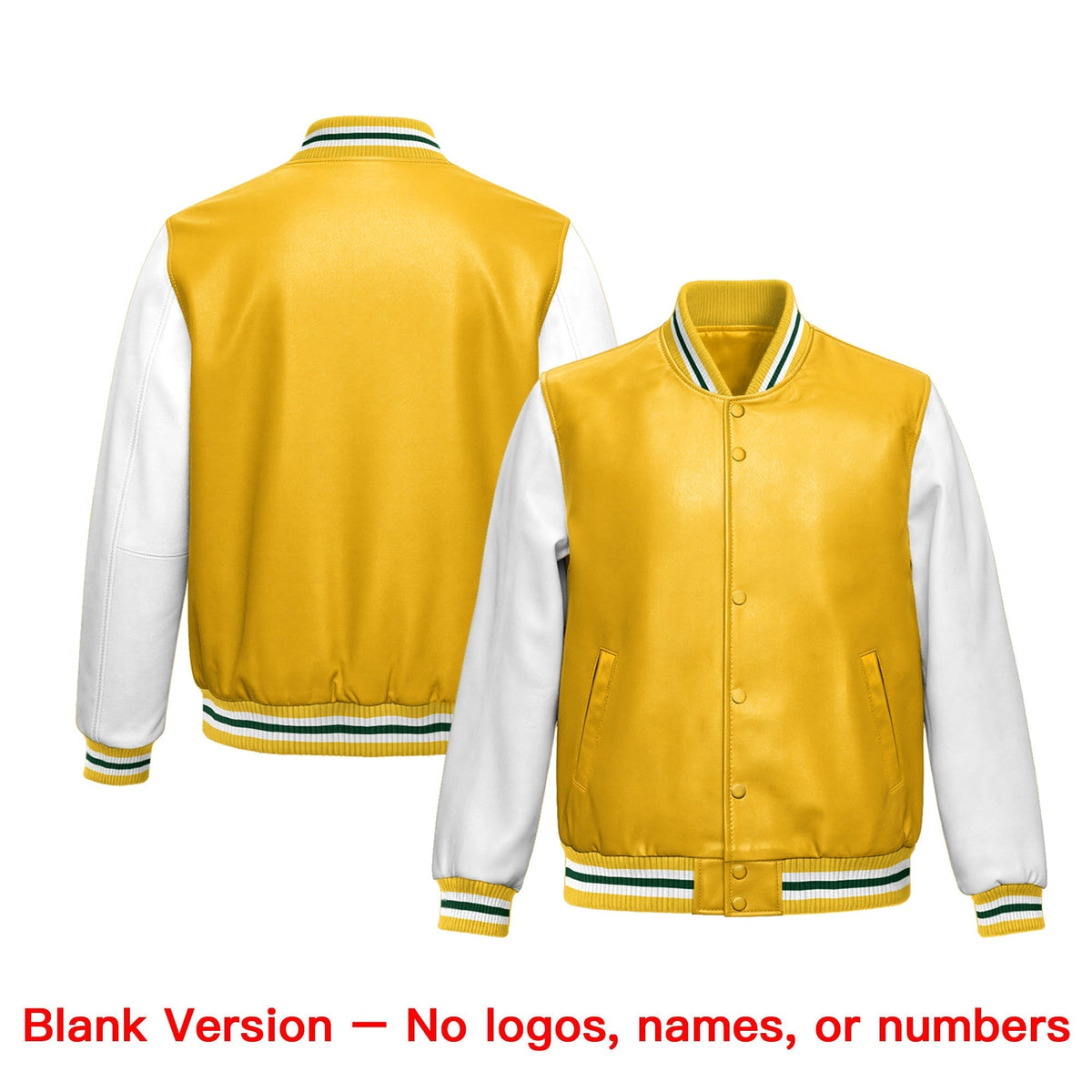 Custom Yellow White Raglan Sleeves Full-Snap Faux Leather Letterman Jacket| KXKSHOP