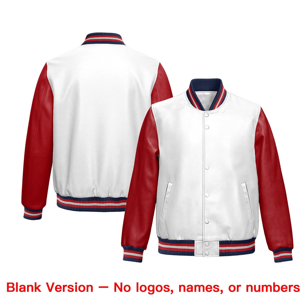 Custom Navy Red Raglan Sleeves Full-Snap Faux Leather Letterman Jacket| KXKSHOP