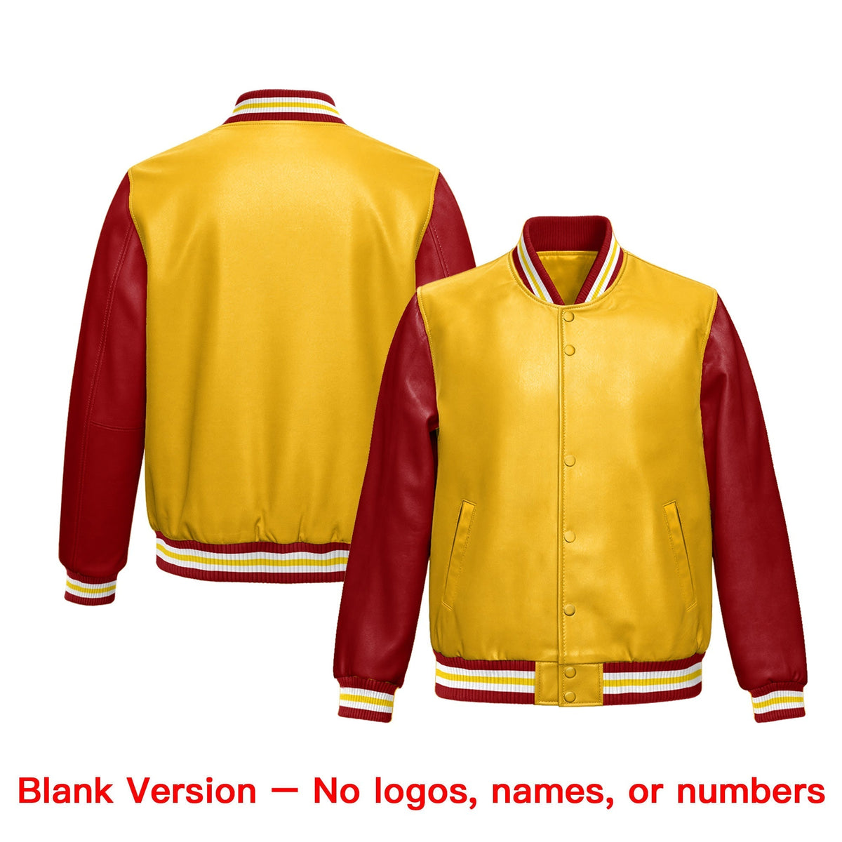 Custom Yellow Red Raglan Sleeves Full-Snap Faux Leather Letterman Jacket| KXKSHOP