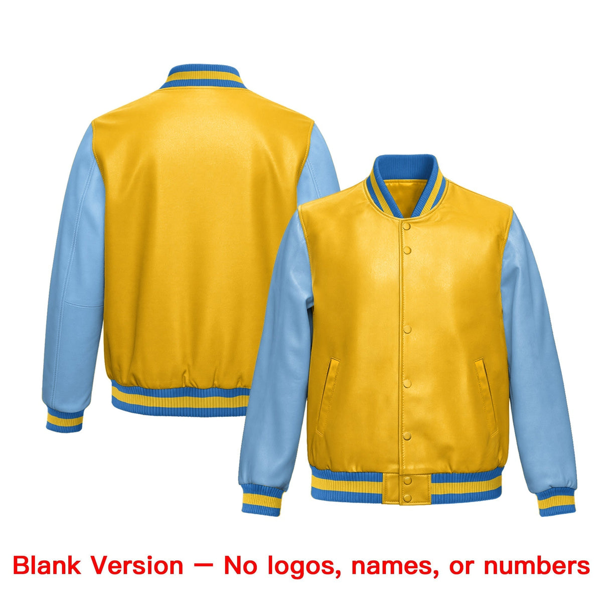 Custom Yellow Powder Blue Raglan Sleeves Full-Snap Faux Leather Letterman Jacket| KXKSHOP