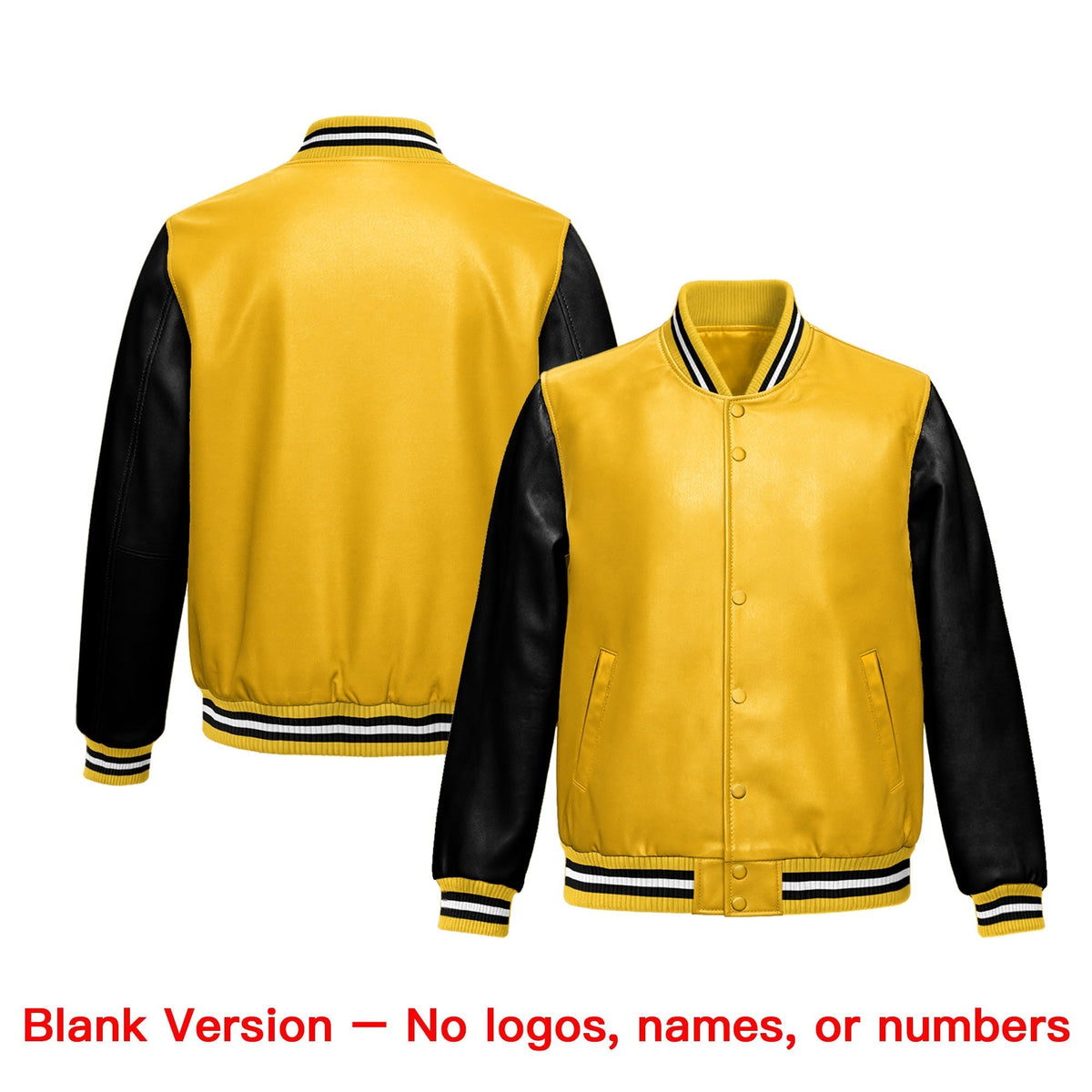 Custom Yellow Black Raglan Sleeves Full-Snap Faux Leather Letterman Jacket| KXKSHOP