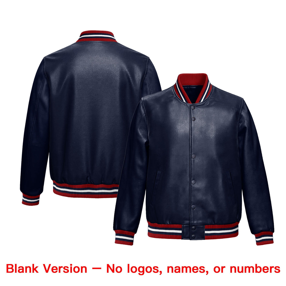 Custom Navy Red Full-Snap Varsity Faux Leather Letterman Jacket| KXKSHOP