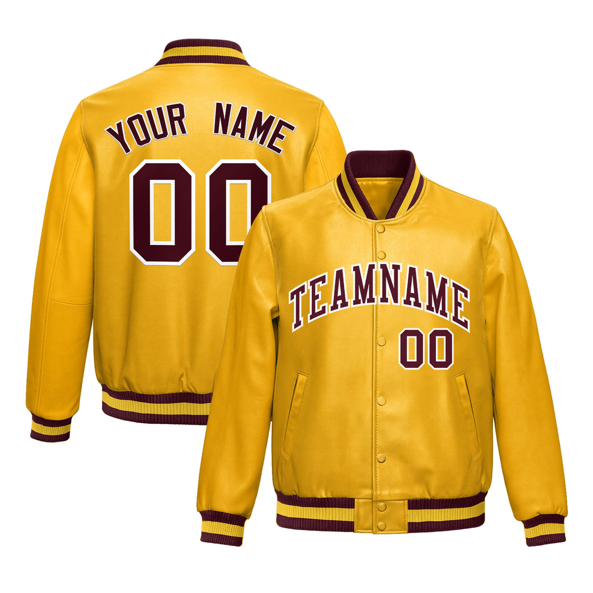 Custom Yellow Crimson Full-Snap Varsity Faux Leather Letterman Jacket| KXKSHOP