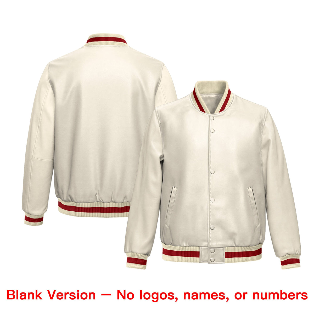 Custom Cream Red Full-Snap Varsity Faux Leather Letterman Jacket| KXKSHOP