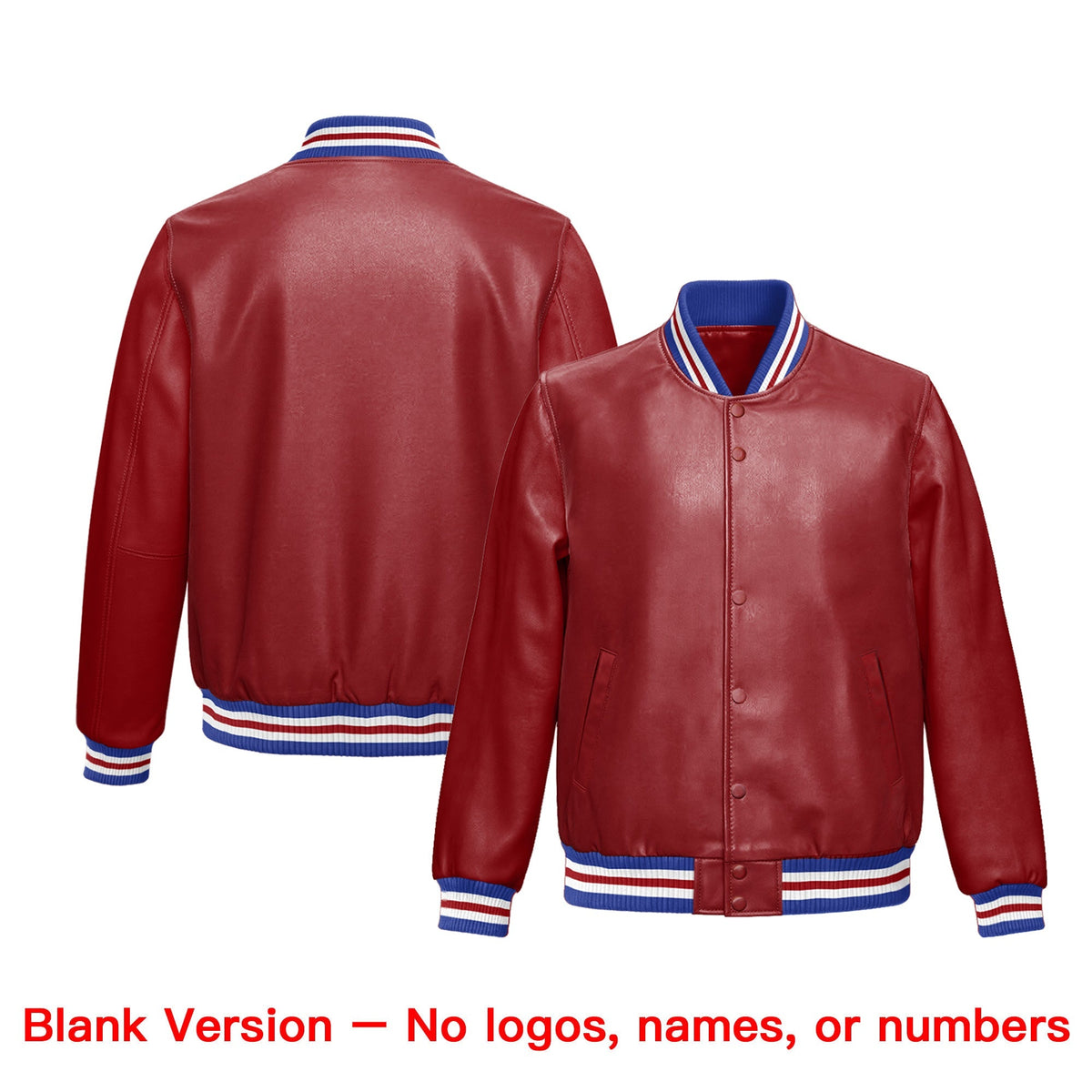 Custom Red Royal Blue Full-Snap Varsity Faux Leather Letterman Jacket| KXKSHOP
