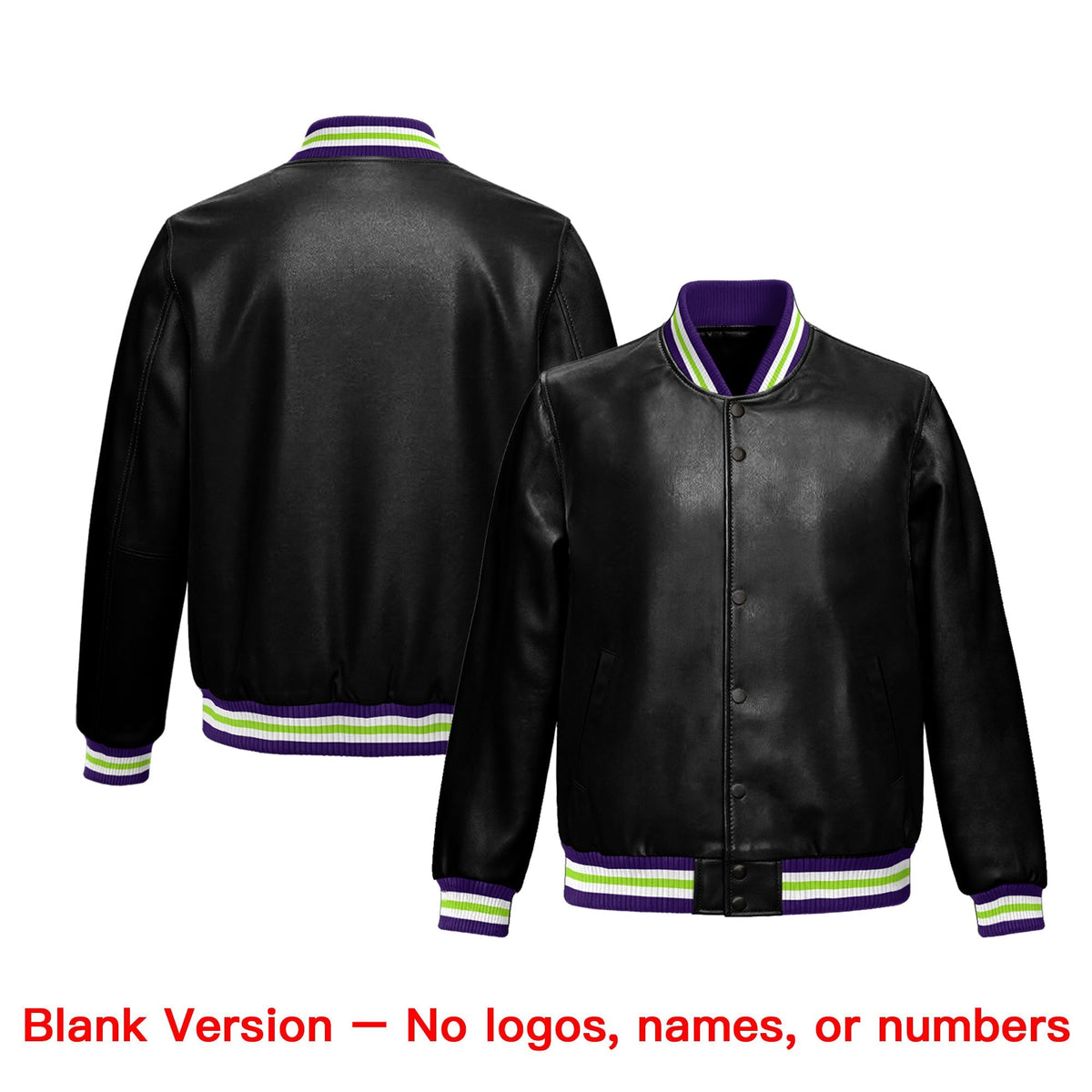 Custom Black Purple Full-Snap Varsity Faux Leather Letterman Jacket| KXKSHOP
