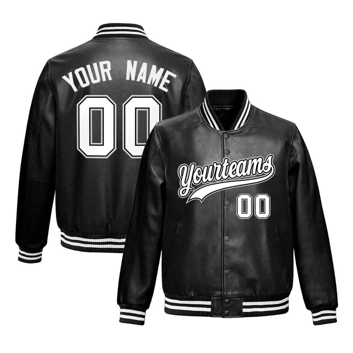 Custom White Black Full-Snap Varsity Faux Leather Letterman Jacket| KXKSHOP