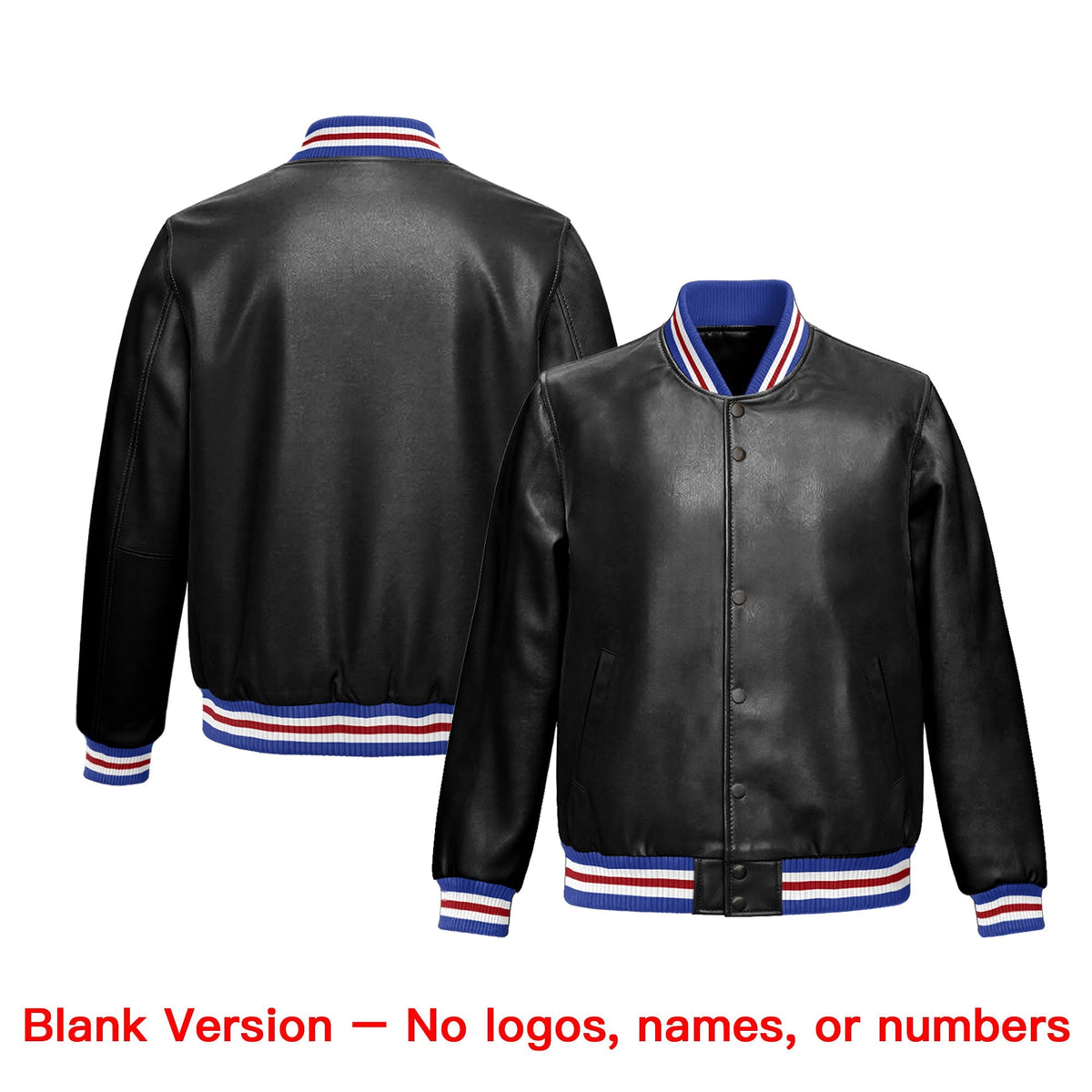 Custom Black Royal Blue Full-Snap Varsity Faux Leather Letterman Jacket| KXKSHOP