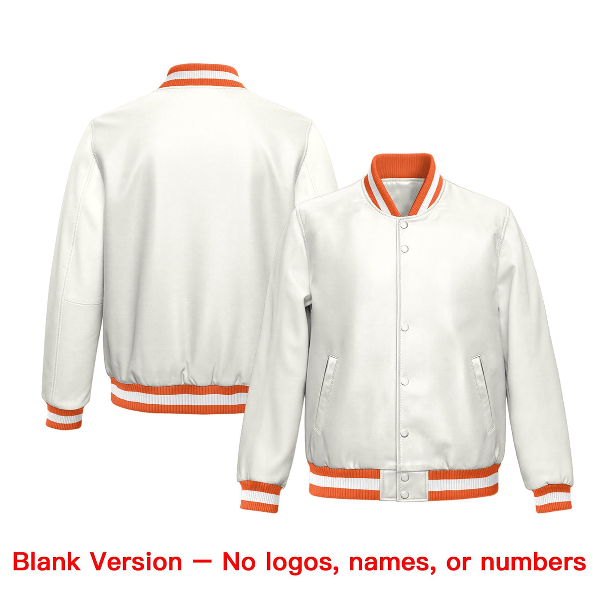 Custom Orange White Full-Snap Varsity Faux Leather Letterman Jacket| KXKSHOP