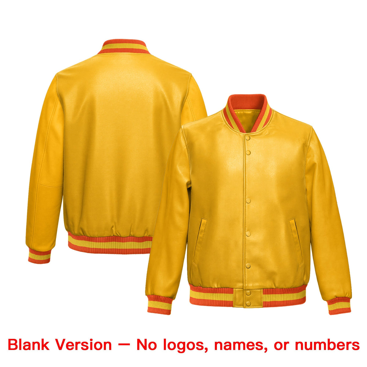 Custom Yellow Orange Full-Snap Varsity Faux Leather Letterman Jacket| KXKSHOP