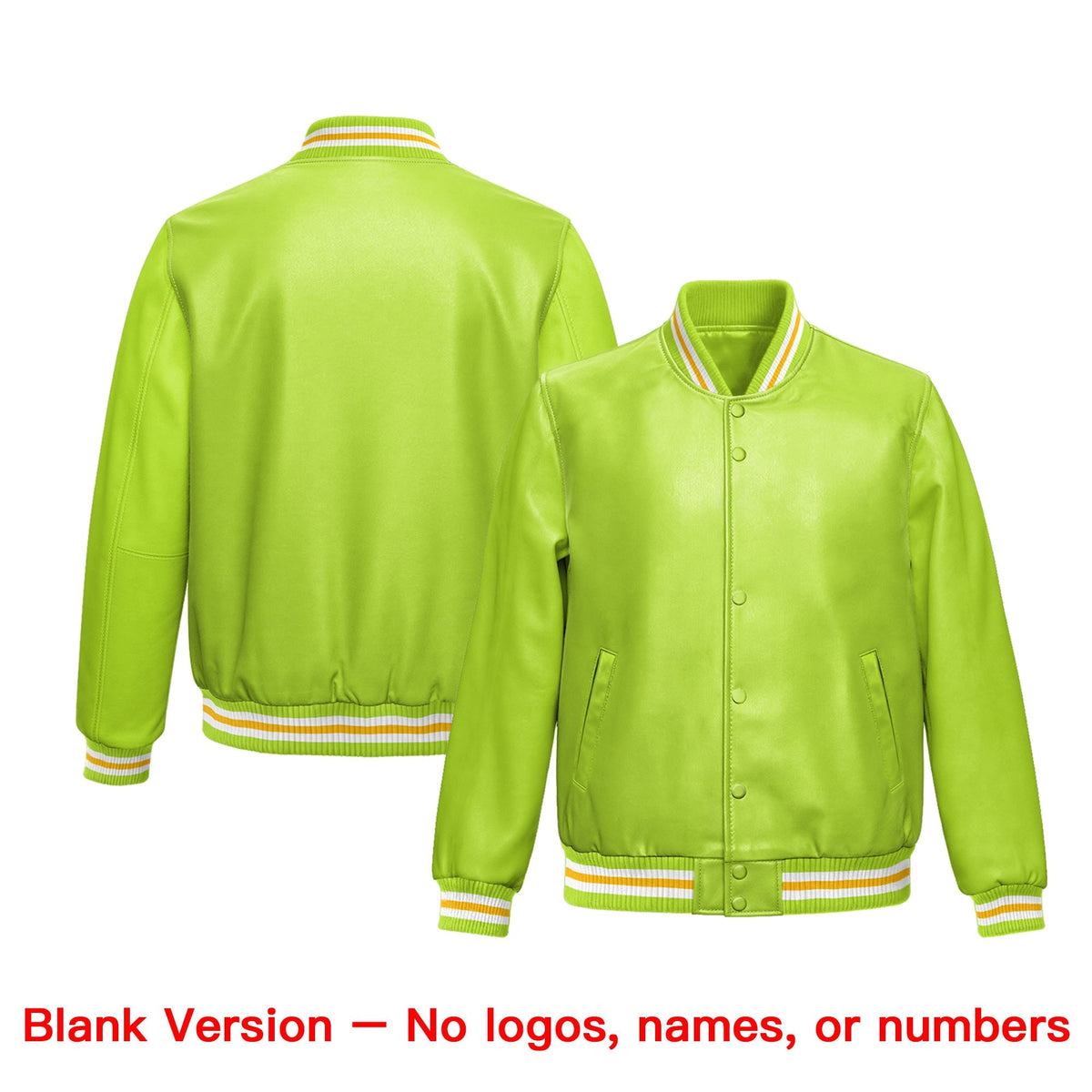 Custom Neon Green Yellow Full-Snap Varsity Faux Leather Letterman Jacket| KXKSHOP