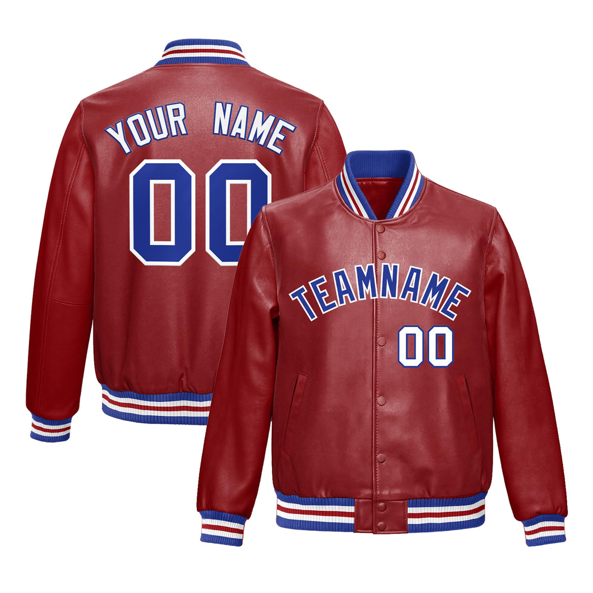 Custom Red Royal Blue Full-Snap Varsity Faux Leather Letterman Jacket| KXKSHOP