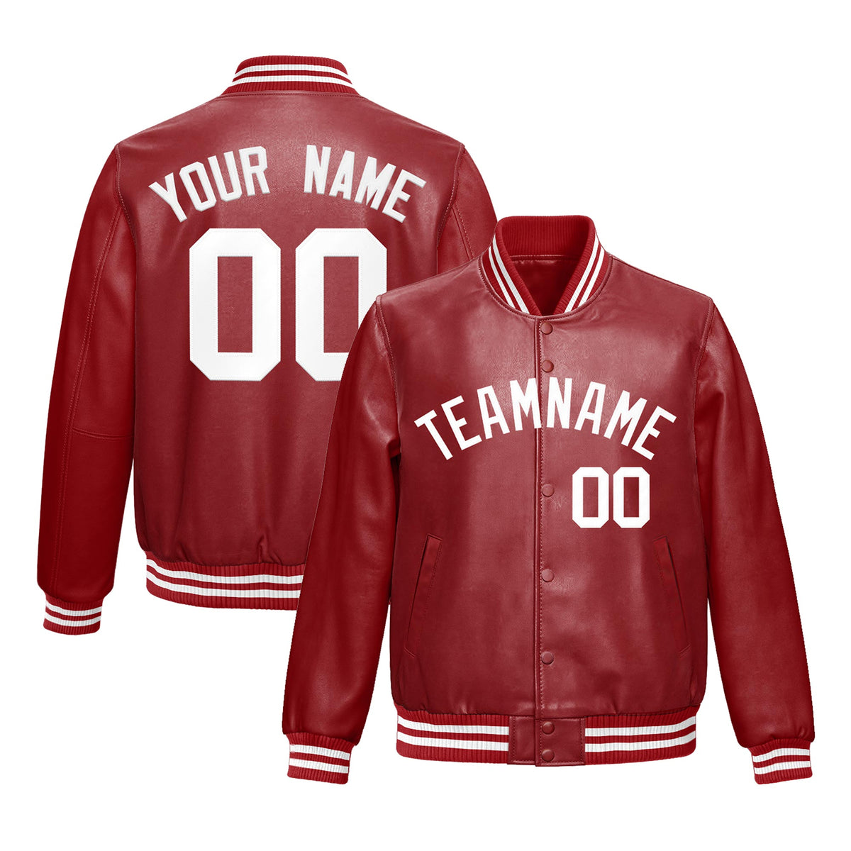 Custom Red White Full-Snap Varsity Faux Leather Letterman Jacket| KXKSHOP