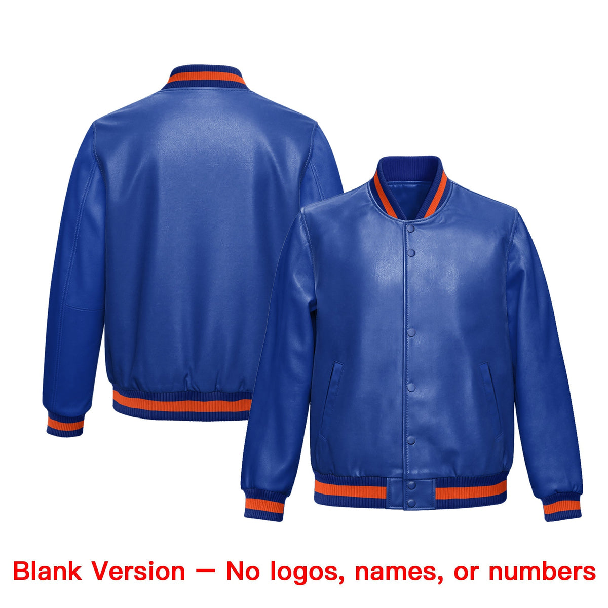 Custom Royal Blue Orange Full-Snap Varsity Faux Leather Letterman Jacket| KXKSHOP